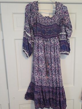 Bell By Alicia Bell Millie Floral Purple Midi Dress with Smocked Bodice